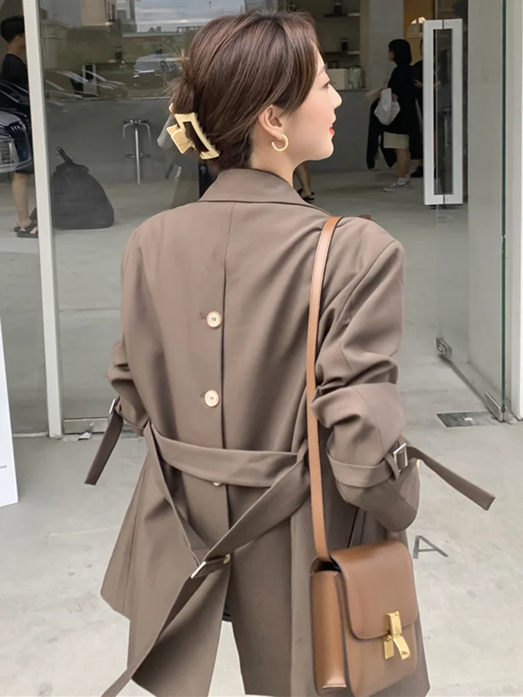 

coffee suit coat women's spring and summer 2021 new back split button design suit