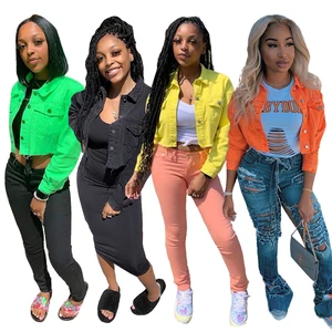 Женская короткая куртка из денима, с отложным воротником, на осеньзиму