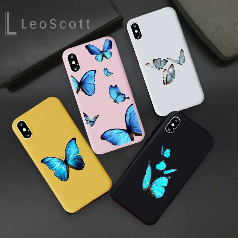 

Blue Butterfly Phone Case Candy Color for iPhone 11 12 mini pro XS MAX 8 7 6 6S Plus X 5S SE 2020 XR