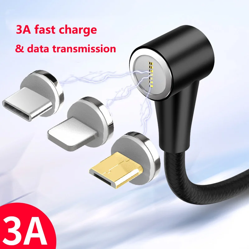 Магнитный кабель Micro USB 90 DegreeType C Быстрая зарядка Cabo для Samsung S9 S10 Huawei P30 P20 Microusb