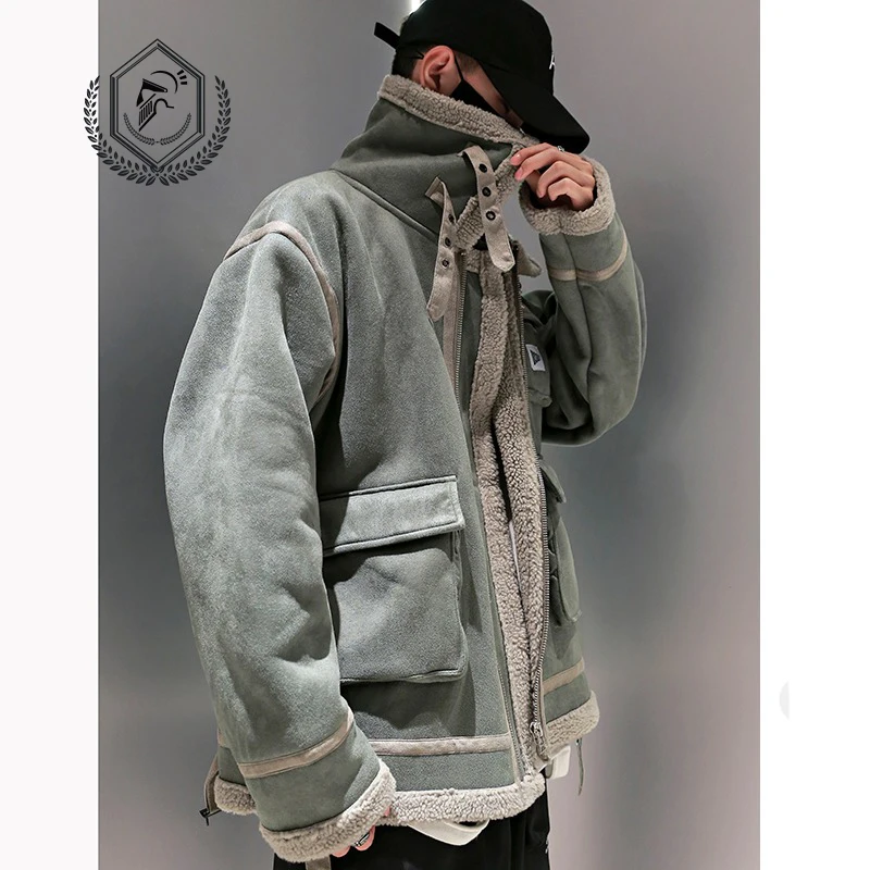 Мужская модная Тяжелая дубленка из искусственной замши повседневная куртка в