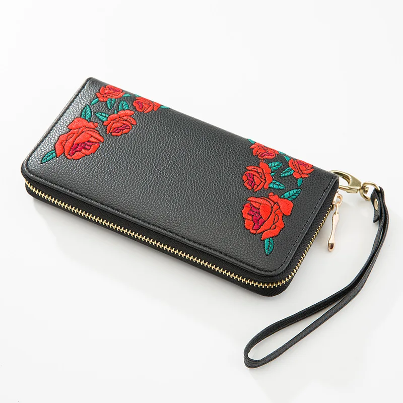 Длинный роскошный женский кошелек с цветочной вышивкой женская сумка сумочка