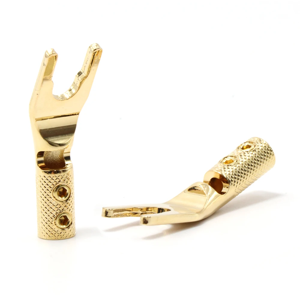 8Pcs Pure Copper Gold plated Y Spade Connector Plug Fork Connectors Plug Loudspeaker Cable Connector Plug Speaker Cable Jack