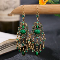 bohemia gypsy retro gold color earring for women green rhinestonestone beaded dangling earrings turk jewelry jhumka indian