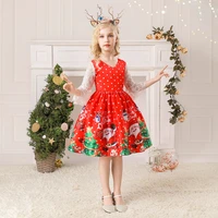 printing red christmas half sleevesdress formal party kids dresses for girls princess pageant a line children clothing 4 10years