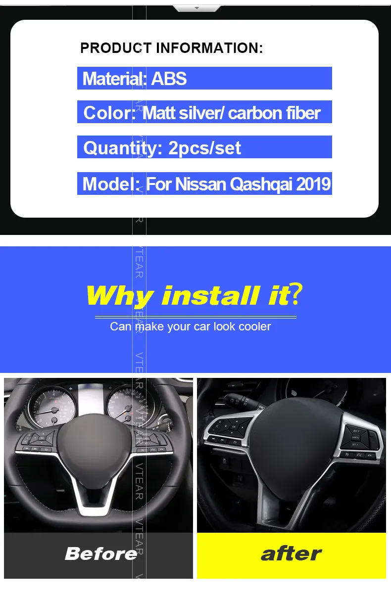 Vtear для ниссан кашкай j11 Nissan Qashqai J11 Dualis 2 X-trail внутренние молдинги аксессуары крышка рулевого колеса отделка ABS декоративные части