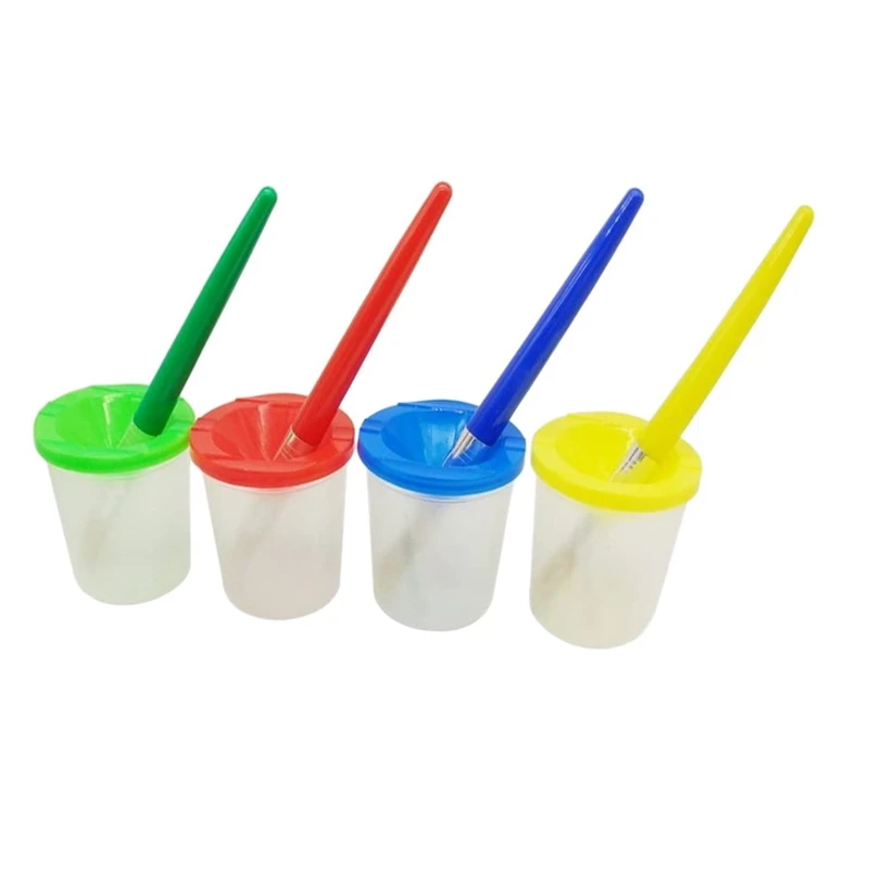 

8 Pcs Paint Brushes Kit Spill-Proof Paint Bottles with Lids and Assorted Colors Paint Brushes for Children
