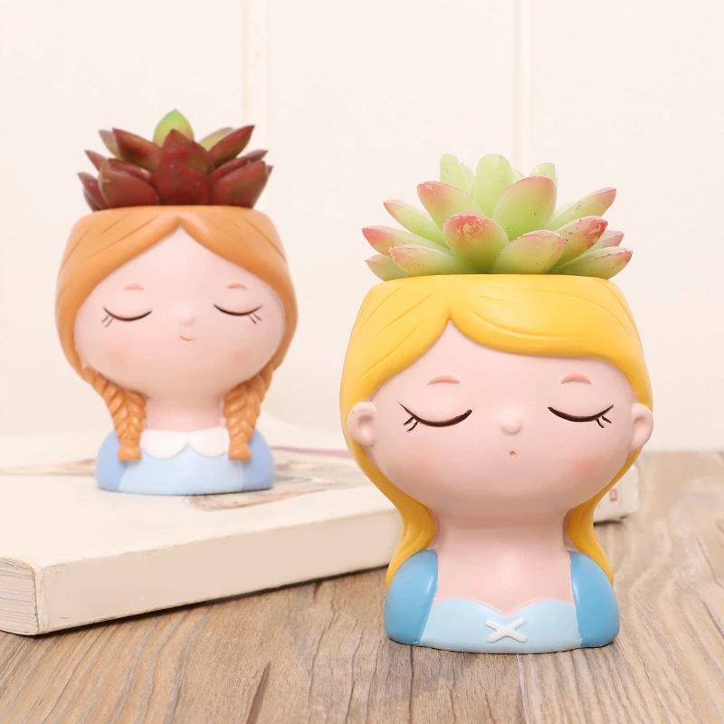 

Cartoon Girls Flower Pot Animal Resin Succulent Planter Desk Mini Ornament (4Pcs Girls Combination)