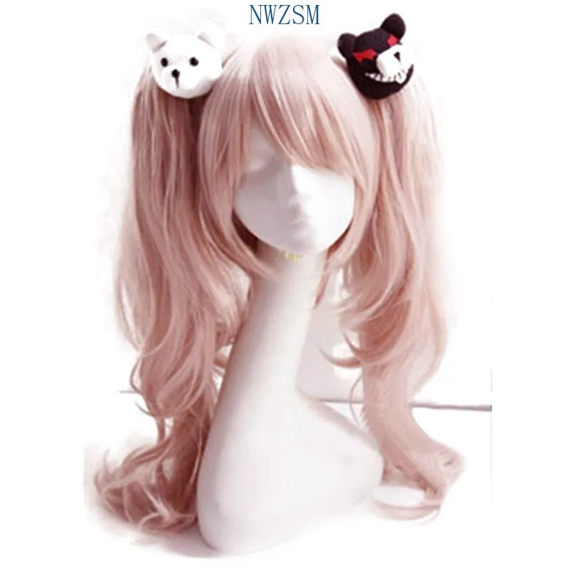 

Dangan Ronpa Danganronpa Enoshima Junko Cosplay Wig Pink Long Wavy With Ponytail Clip Heat Resistant Cosplay Wig + Bear Hairpins