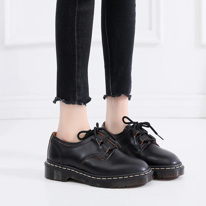 Ботильоны унисекс из натуральной кожи высокие на шнуровке мотоциклетная обувь