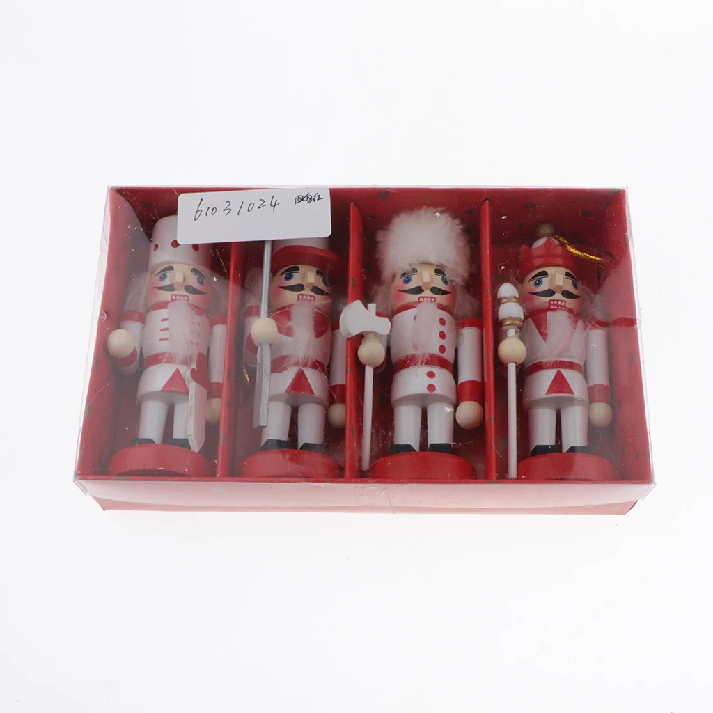 

4-Packs Wooden Nutcracker Ornaments for Holiday Decor, Tree Ornaments, Unique