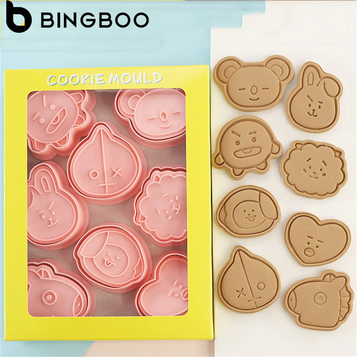 

8Pcs/set Cute Cookie Cutters Plastic 3D Cartoon Pressable Biscuit Mold Cookie Stamp Kitchen Baking Pastry Bakeware Tools
