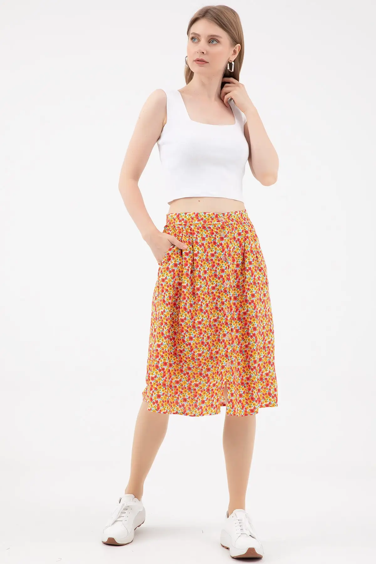 

Women's Patterned Midi Length Skirt