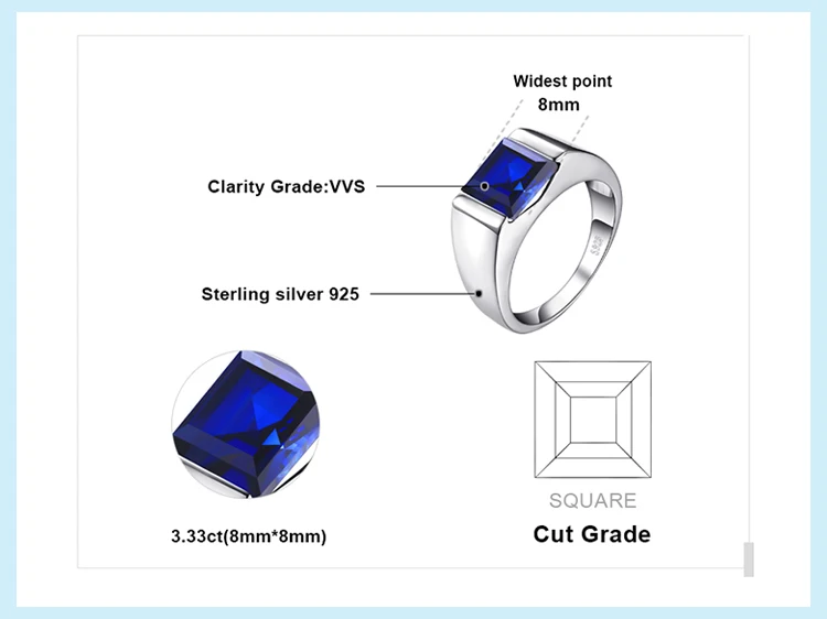 Jewelrypalace Для мужчин площади 3.3ct создан синий сапфир Обручение кольцо Твердые 925 Щепка Новая акция человек кольцо
