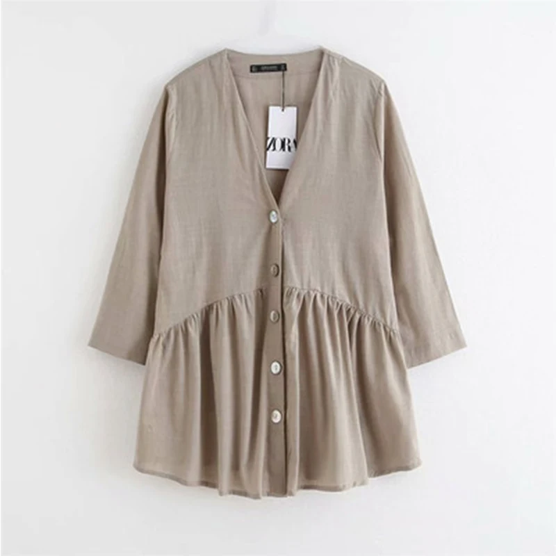 

2021 autumn hot sale women's clothing all-match loose V-neck temperament buttoned blouse blouse female traf haut femme haut xxxx