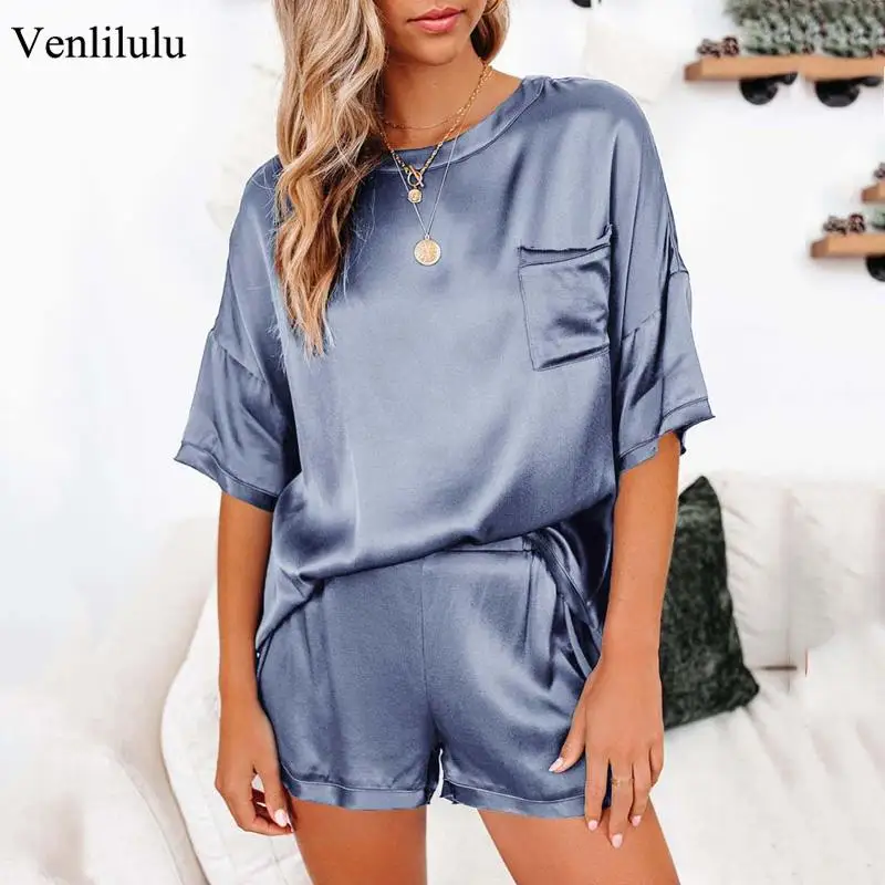

Silk Pajama Set Women Spring Summer Lounge Wear Sets Sexy Silk Sleepwear Home Suit Loose Pjs Women Satin Pajamas Female