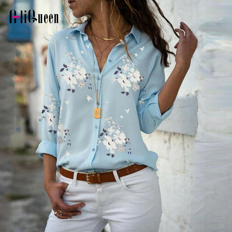 Женские белые рубашки с цветочным принтом 2020 Летняя Повседневная шифоновая