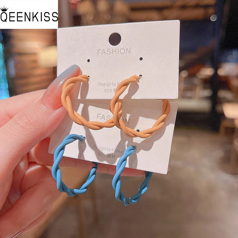 

QEENKISS EG7295 2022 Fine Jewelry Wholesale Fashion Woman Birthday Wedding Gift Circle 925 Sterling Silver Needle Hoop Earrings