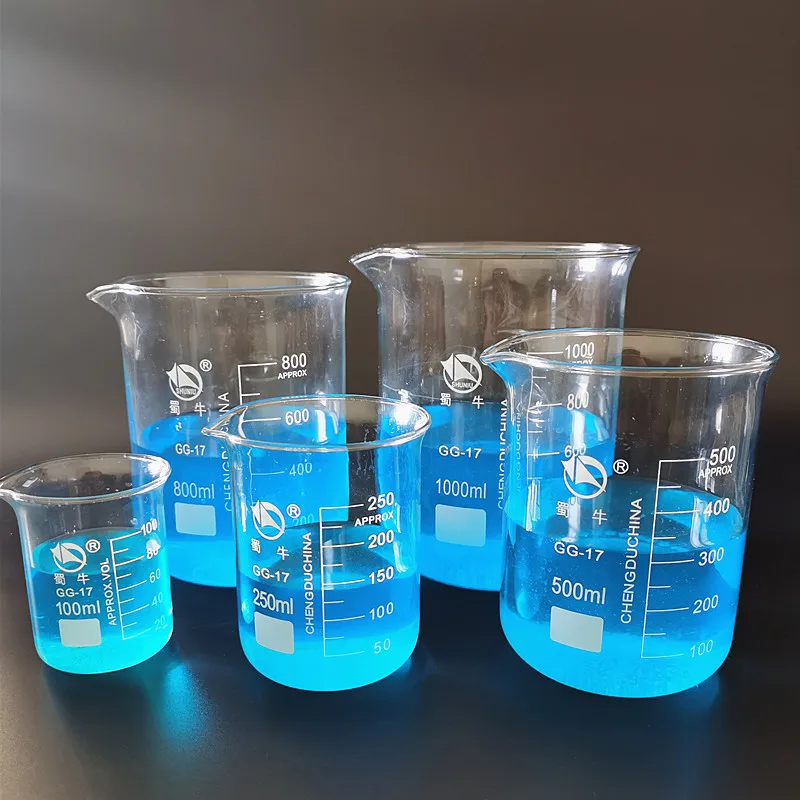 

5pcs/set 100ml/250ml/500ml/800ml/1000ml Borosilicate Glass Low Form Beaker Chemistry Lab Heavy Wall