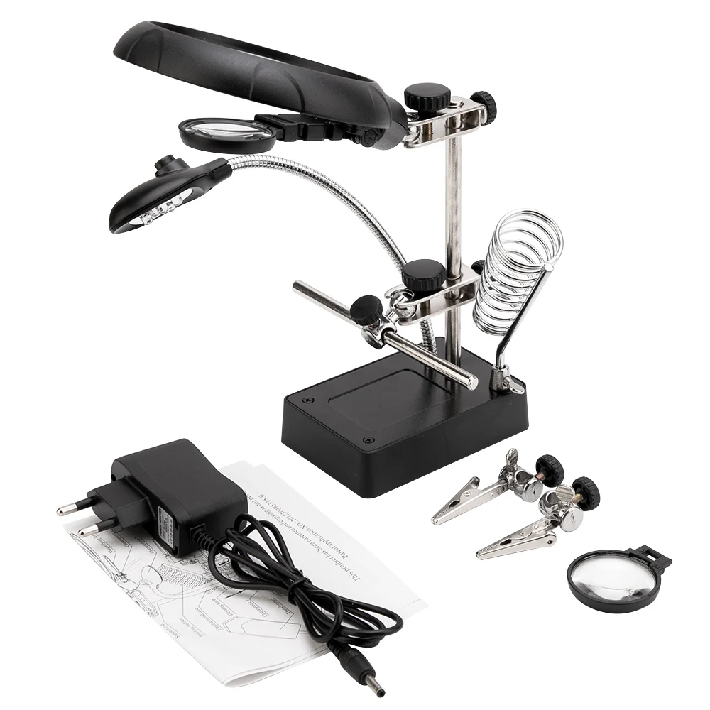 

5 LED Light Welding Magnifying Glass Auxiliary Clip loupe Magnifier 3 In1 Hand Soldering Solder Iron Stand Holder Station