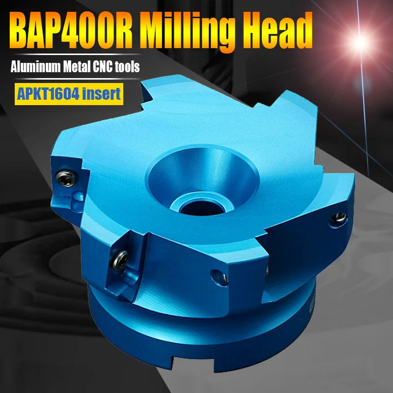 Aluminum face milling cutter head BAP400R 50-22-4T BAP 400R 63-22-4T BAP400R 80-22-6T/100-22-6T 90 degree use insert APKT1604