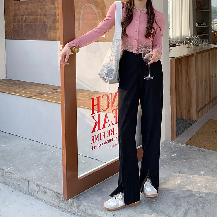 Брюки с завышенной талией подвесные черные Костюмные брюки женские летние