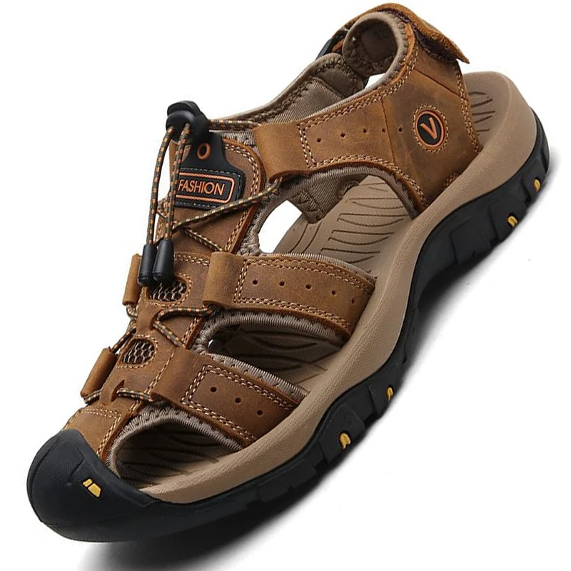 

2021 Genuine Leather Men Shoes Summer New Large Size Men's Sandals Men Sandals Fashion Sandals Slippers Big Size 38-47
