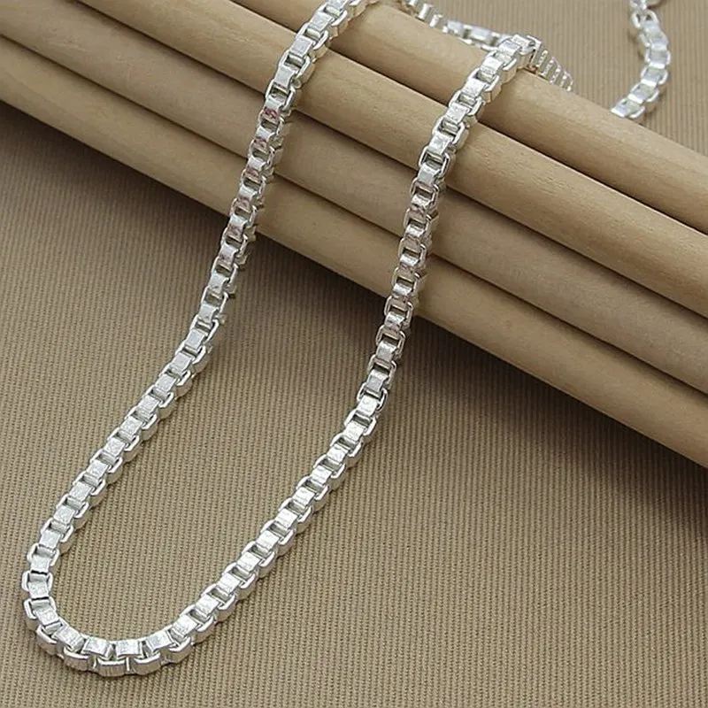

MUYE High Quality 925 Sterling Silver 4mm Box Chain Necklace for Women's Men's Classic Fashion Jewelry Xmas Gift P161