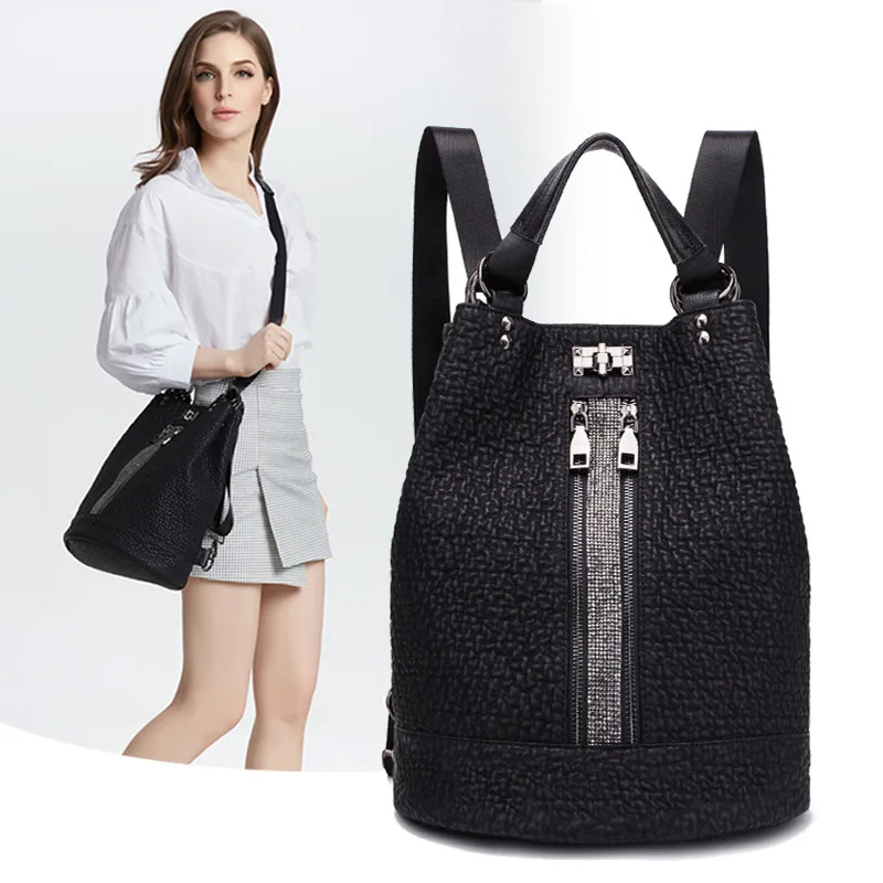 

OCEHNUU Fashion Shoulder Bag Backpack Women Bagpack School Cowhide Leather And PU Backpacks Female Luxury Bag Ladies Back Pack