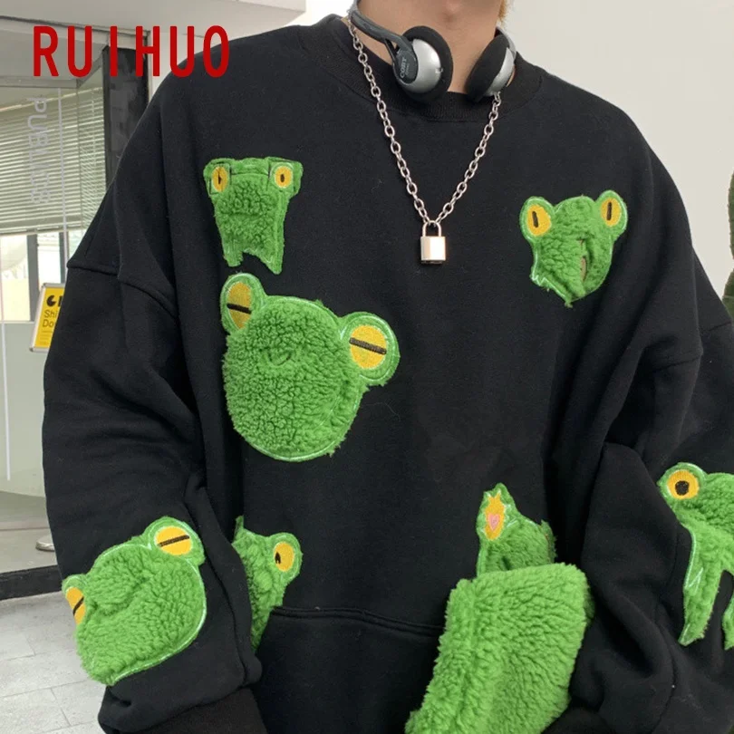 RUIHUO лягушка пуловер Толстовка для мужчин Harajuku Японская уличная одежда мужская