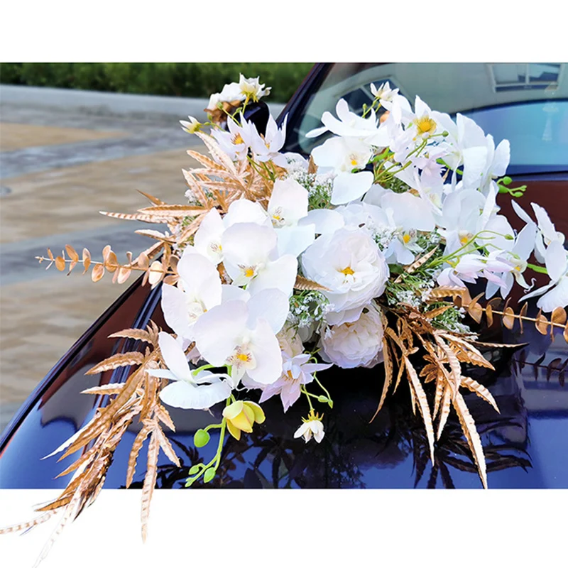 Flores de orqu&iacute;deas artificiales rom&aacute;nticas, decoraci&oacute;n de coche de boda y fiesta de oro blanco, rosas falsas de seda, suministros para el D&iacute;a de San Valent&iacute;n, 11 unids/lote-4