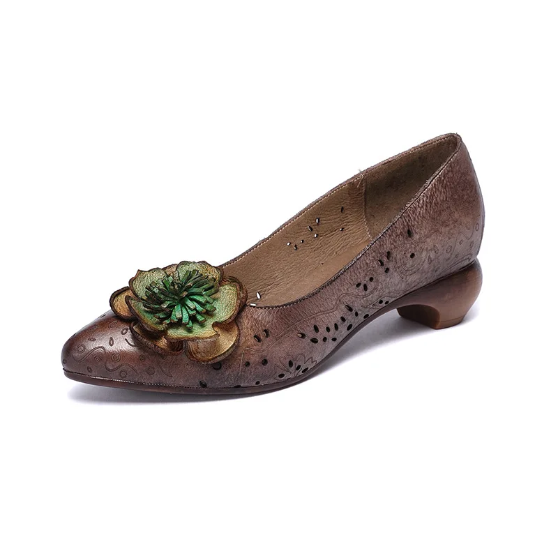 

YourSeason Female Platform High Heels Genuine Leather Pumps 2021 New Spring Autumn Women Retro Pointed Toe Flower Shoes Handmade