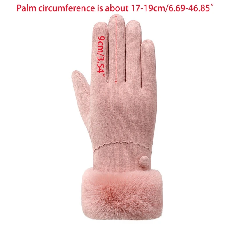 

Women Driving Full Finger Gloves Button Decor Plush Lined Touch Screen Mittens 649C