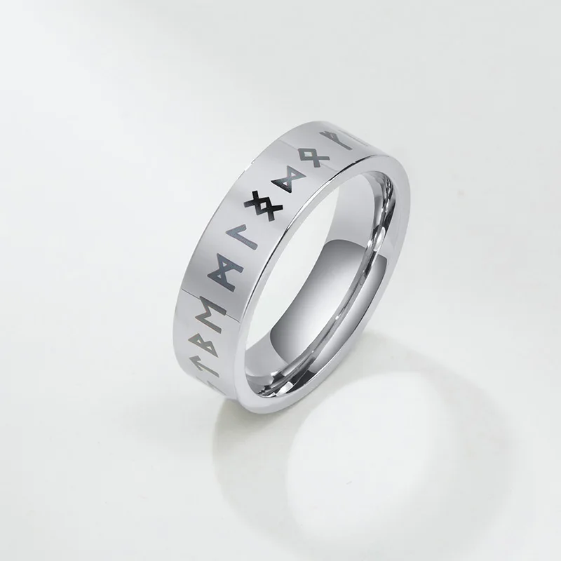 Engraved Norse Pagan Viking Rune Women Ring Stainless Steel Silver Color 6mm | Rings