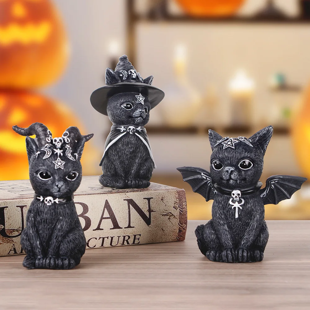 

Black Magic Cat Garden Home Decoration Resin Crafts Animal With Horns And Wings Decoration Monster Ornaments Christmas Gift