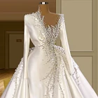 Свадебные платья с юбкой годе, с жемчугом из Дубая, со съемным шлейфом, длинными рукавами, бисером, свадебные платья горный хрусталь г.