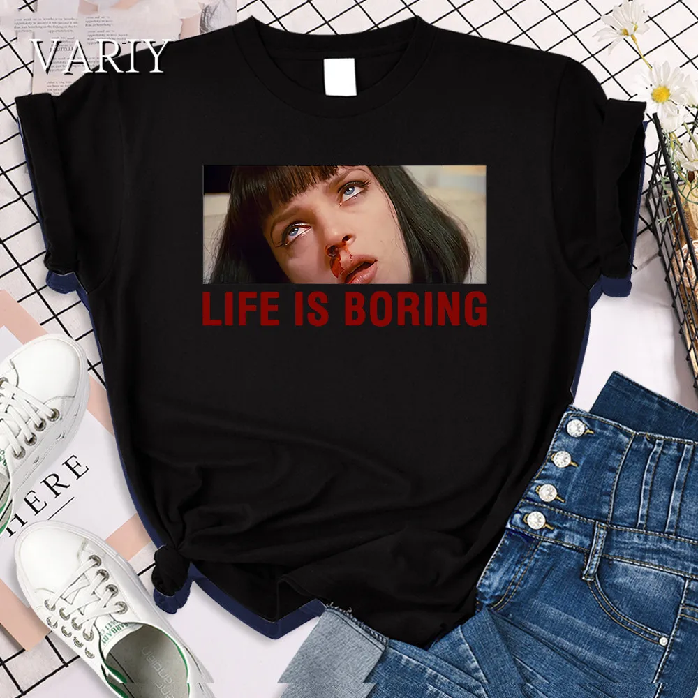 

Korean tshirts women Life Is Boring Print Graphic tee 2021 Summeer Short Sleeve Oversized T shirt Female Tops goth shirt