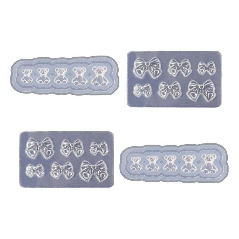 

4 Pcs Nail Art Resin Mold 3D Cartoon Bear Bow Nail Charm Decor Silicone Mould