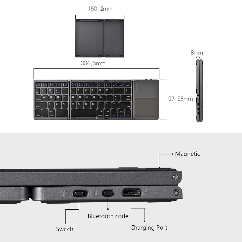 

Folding Keyboard Touchpad Bluetooth Keyboard Mini Wireless Keypad For Windows Android IOS Tablet iPad Phone Keyboard PC Gamer
