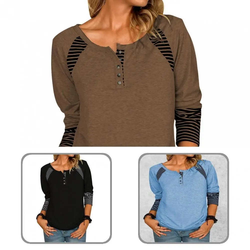 

All-matched Breathable Striped Print Stitching Women T-shirt Streetwear