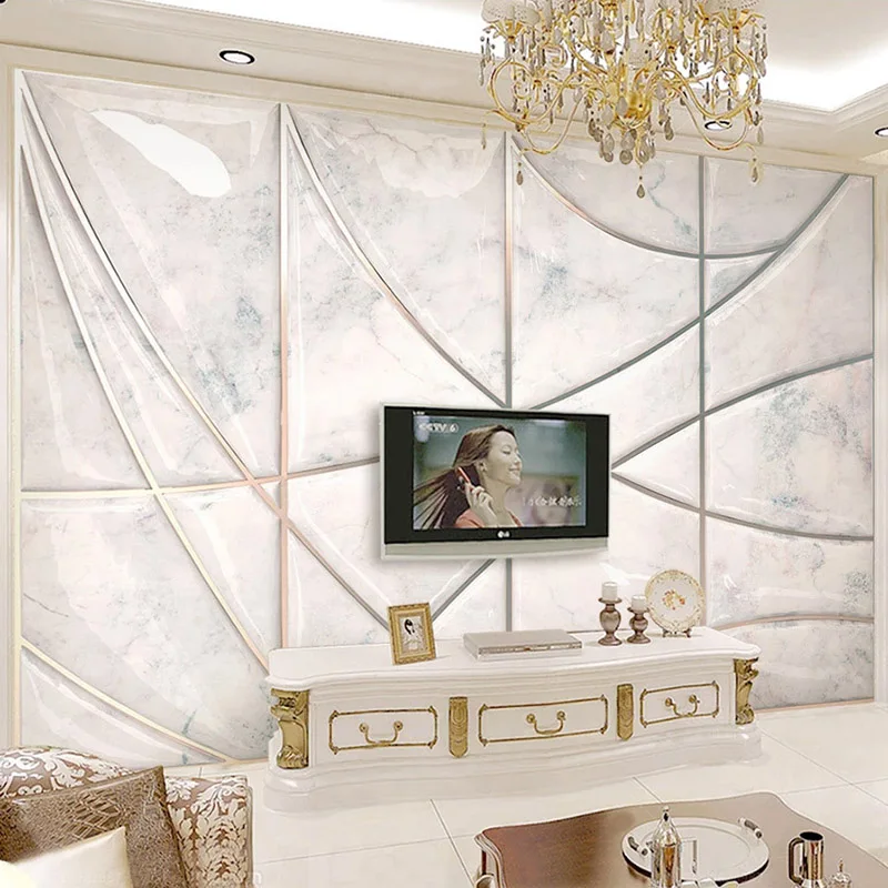 

Custom Photo Wallpaper European Style Luxury Mural White Marble Texture 3D Stereoscopic Geometric TV Background Wall Living Room