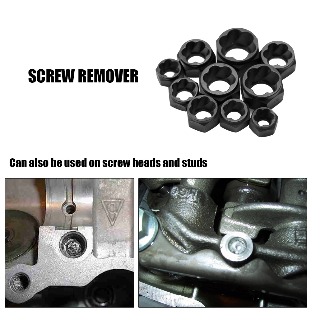 

10pcs Damaged Bolt Nut Screw Remover Tool Kit Damaged Bolt Removal Set Damaged Bolt Nut Screw Removal Socket