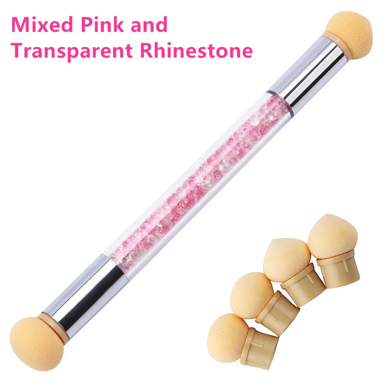 Mixed Pink 4 Sponge 1 шт. двойные градиентные кисти акриловая ручка со стразами губка для маникюра кисть для градиент Омбре ногтей инструмент для маникюра - Цвет: Mixed Pink 4 Sponge