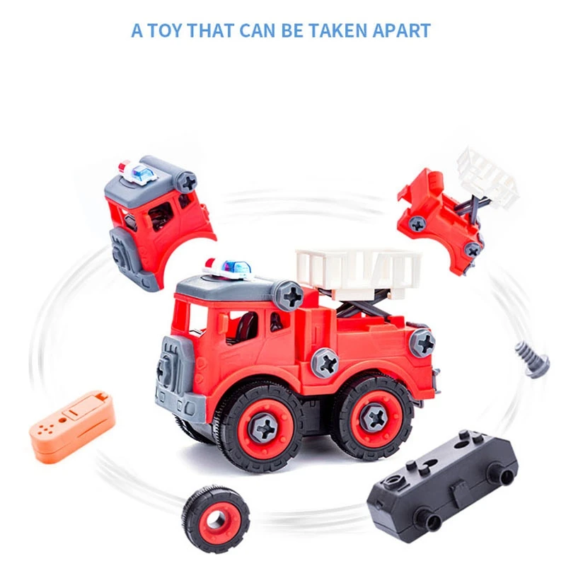 

4PCS DIY Assembling Fire Truck Baby Engineering Car Toy Children Screw Boy Creative Tool DIY Disassembly Vehicles Toys