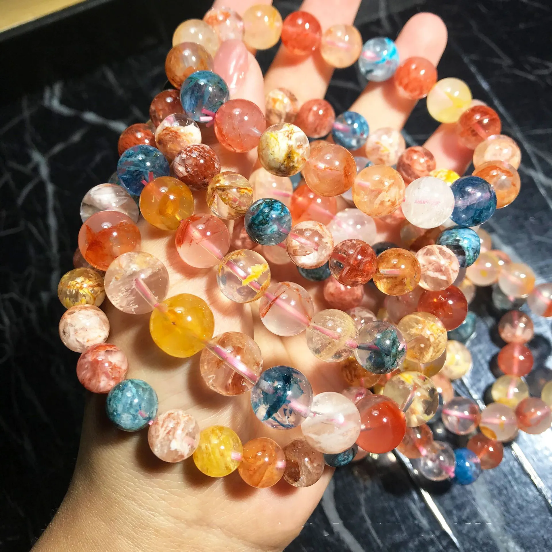 

Natural Brazilian Snowflake Ghost Stone Round Bead Bracelet Aura Yoga Jewelry Men and Women Color Gem Elastic Bracelet