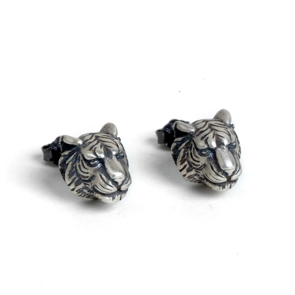 

Domineering Women Men's Stud Earrings Silver Plated Animal Tiger Earrings Men and Women Punk Earring Cool Hip Hop Jewelry Gifts