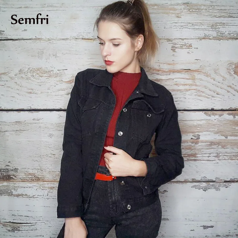 semfri джинсовая куртка женская 2019 черная джинсовка осенне зимнее пальто