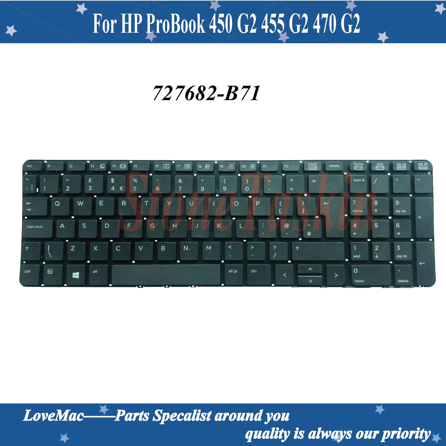 

Клавиатура для ноутбука HP ProBook 450 G2 455 G2 470 G2 727682-B71, английская раскладка, черная, без рамки