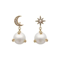 2021 fashion pearl asymmetric star moon design dangle earrings contracted exquisite crystal water drop style women earrings new
