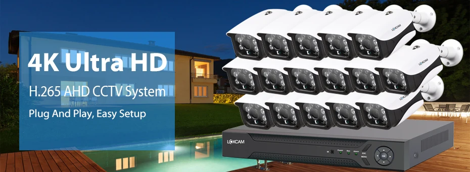 LOXCAM H.265+ 16CH 4K Ultra HD CCTV камера системы 8MP наружная IP66 Камера Безопасности ИК ночного видения камера видеонаблюдения комплект